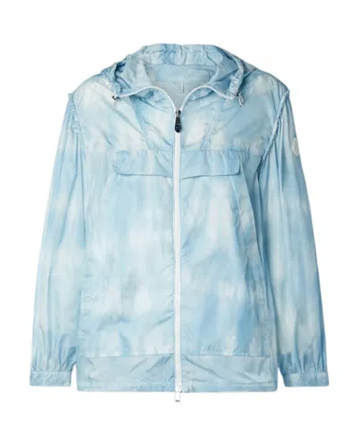 Moncler Printed Hooded Jacket In Blue
