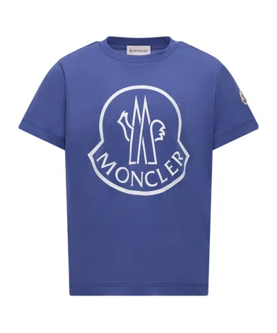 Moncler Kids' Printed Logo Cotton T-shirt In Blue