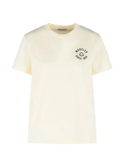 Moncler Logo-embroidered Cotton T-shirt In Neutral