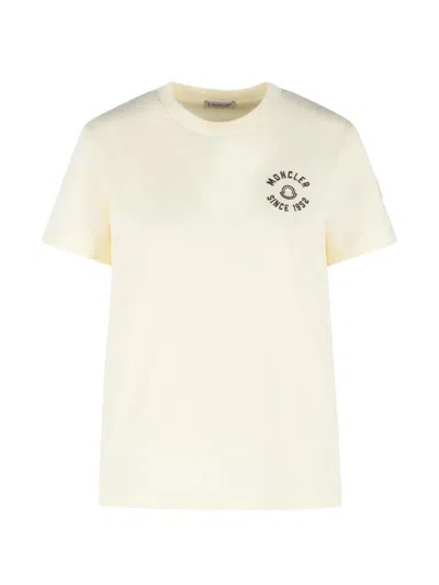 Moncler Printed Logo Cotton T-shirt In Neutral