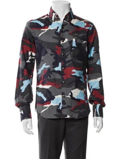 Pre-owned Moncler Printed Long Sleeve Shirt In Blue