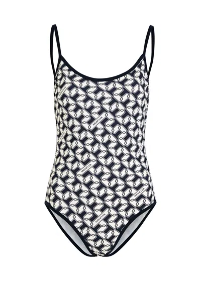 Moncler Womens Printed Beachwear One-piece Swimsuit In Black