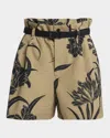 Moncler Printed Paper Bag Shorts With Belt In Brown
