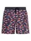 Moncler Men's Printed Swim Shorts In Blue