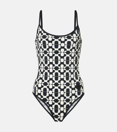 Moncler Geometric Print Swimsuit Multicolor In Black