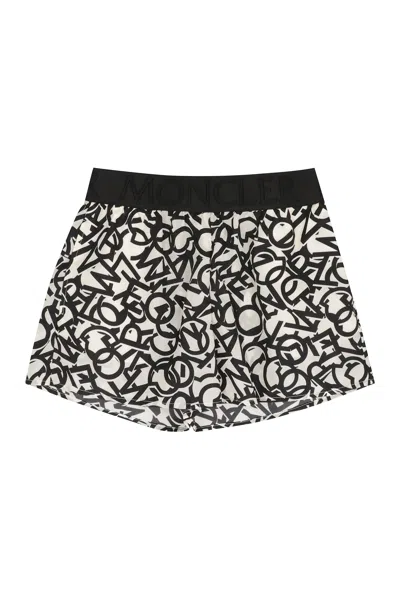 Moncler Kids' Printed Techno Fabric Shorts In Black