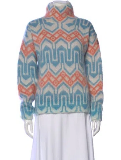 Pre-owned Moncler Printed Turtleneck Sweater In Blue