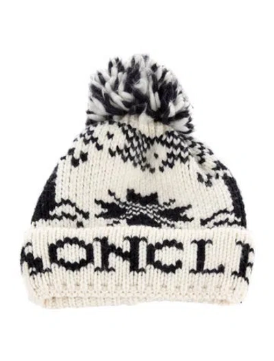Pre-owned Moncler Printed Wool Beanie In White