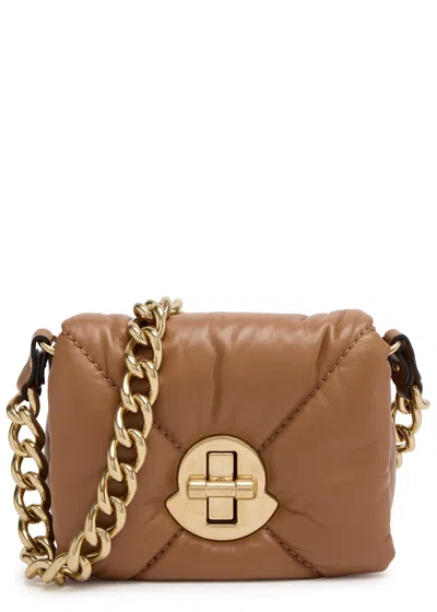 Moncler Puf Mini Quilted Leather Shoulder Bag In Brown