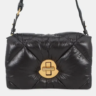 Pre-owned Moncler Puff Shoulder Bag Black Nylon Leather Canvas