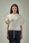 Moncler Crew Neck Puff Sleeve Nylon Top In Beige