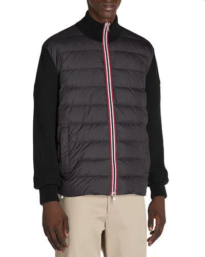 MONCLER WOOL KNIT QUILTED DOWN COMBO CARDIGAN