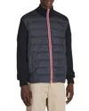 Moncler Padded Front Panel Cardigan With High Collar In Blue