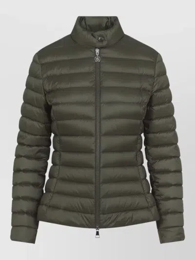 Moncler Puffer Coat High Collar Quilted Texture In Green