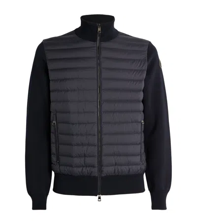 Moncler Wool Blend Tricot Down Jacket In Navy