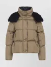 Moncler Puffer High Collar Zippered Contrast Shoulder In Brown