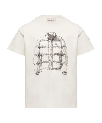 Moncler Kids' Puffer Jacket Print Cotton T-shirt In Animal Print
