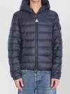 Moncler Puffer Jacket With Adjustable Cuffs And Hood In Blue