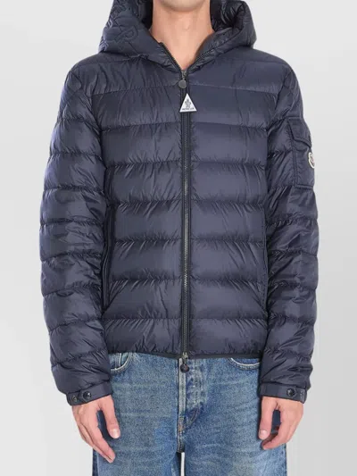 Moncler Puffer Jacket With Adjustable Cuffs And Hood In Blue