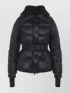 Moncler Puffer Jacket With Belted Waist And High Collar In Blue