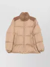 Moncler Puffer Jacket With High Collar And Pockets In Nude