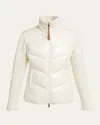 Moncler Diagonal-quilted Padded Wool Zip-up Cardigan White In Natural