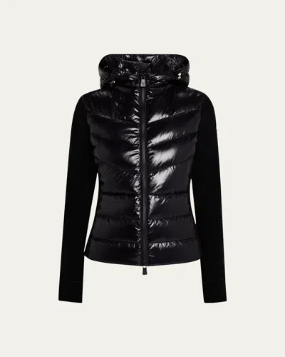 Moncler Puffer Polar Fleece Zip-up Cardigan In Black