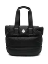 Moncler Puffy Black Tote Bag With Top Zip And Dual Handles In Black