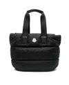 Moncler Puffy Black Tote Bag With Top Zip And Dual Handles In Black