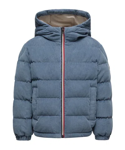 Moncler Puki Hooded Corduroy Down Jacket In Blue