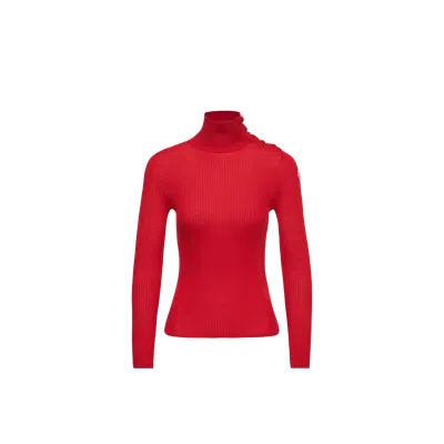 Moncler Pull À Col Roulé En Laine Texturée, Femme, Rouge, Taille: Xl In Red