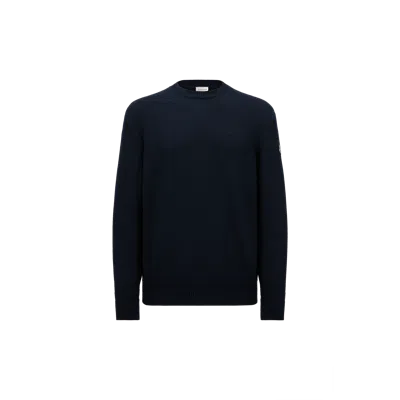 Moncler Pull En Coton À Empiècement Logo In Blue