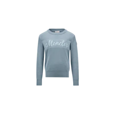 Moncler Kids' Pull En Coton À Logo Lettres Cursives Brodé In Bleu