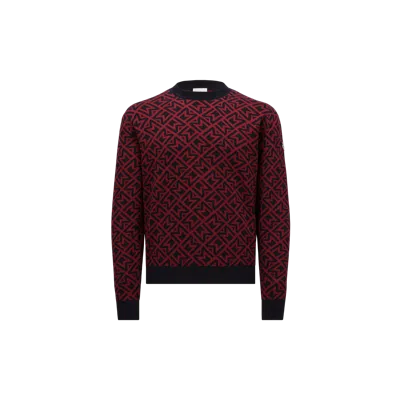 Moncler Pull En Jacquard De Coton Monogramme In Burgundy