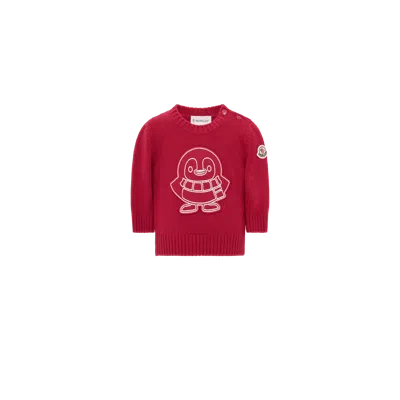 Moncler Kids' Pull En Laine Et Cachemire À Empiècement Pingouin, Garçons, Rouge, Taille: 9/12 In Red