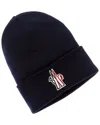 Moncler Grenoble Logo Patch Virgin Wool Beanie In Blue