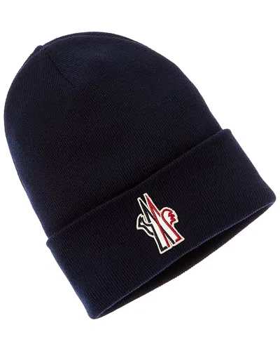 Moncler Pure Wool Beanie In Blue