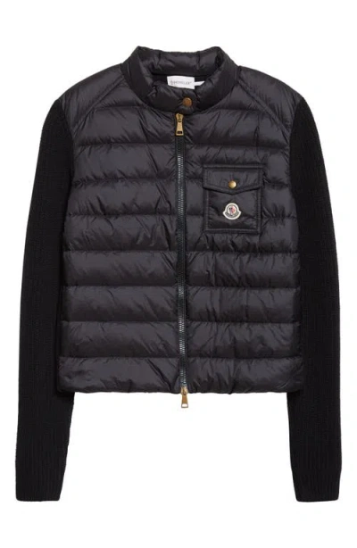 MONCLER MONCLER PURL STITCH WOOL & CASHMERE & QUILTED DOWN PUFFER CARDIGAN
