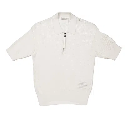 Moncler Quarter-zip Short-sleeved Polo Sweater In White