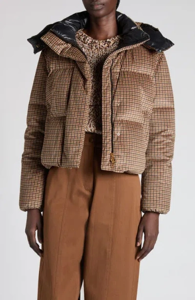 Moncler Quierzy Houndstooth Print Down Jacket In Brown