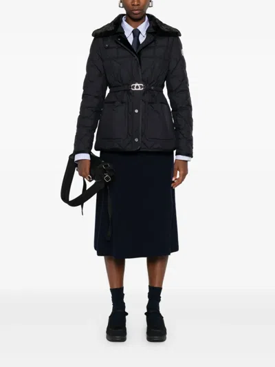 Moncler Quilted Belted Jacket In Black