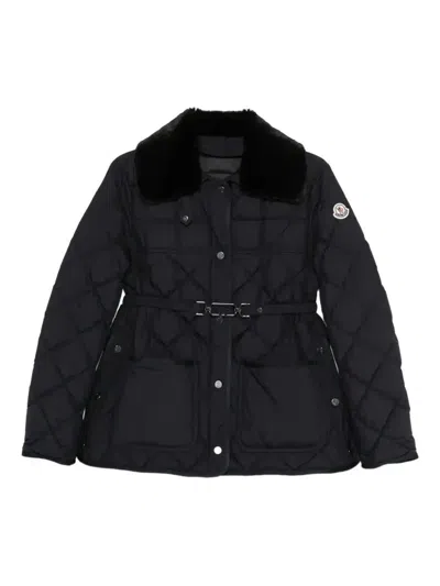 Moncler Quilted Belted Jacket In Blue