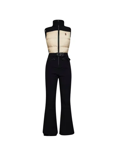 Moncler Quilted Belted Ski Suit In Black