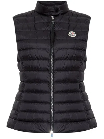 Moncler Quilted Black Vest With High Collar And Fitted Silhouette
