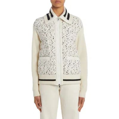 Moncler Quilted Bouclé & Knit Letterman Cardigan In White