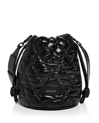 Moncler Quilted Logo Patch Bucket Bag In Black