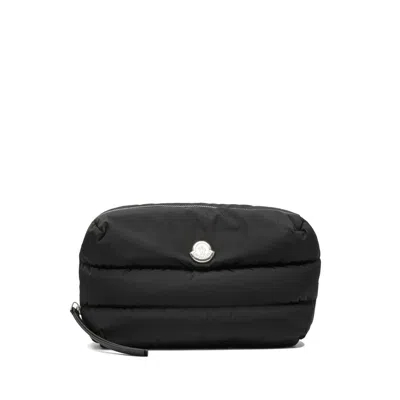 Moncler Quilted Calf Leather Clutch In Black