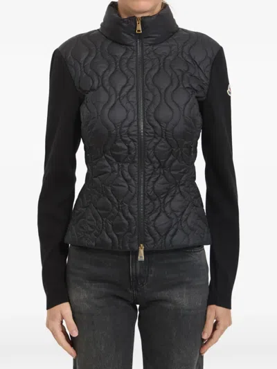 Moncler Womens Hybrid Logo-badge Nylon And Cotton-knit Cardigan Black