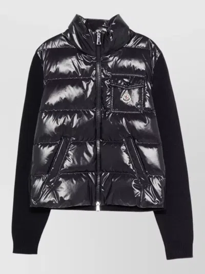Moncler Quilted Cardigan Jacket High Neck Pockets In Black