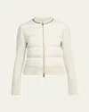 Moncler Quilted Combo Cardigan With Chain Embellishment In Neutral